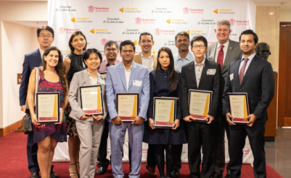 Minister Stirling Hinchliffe with UQ recipients of the Advance Queensland Industry Research Fellowships. Minister Stirling Hinchliffe with UQ recipients of the Advance Queensland Industry Research Fellowships.
